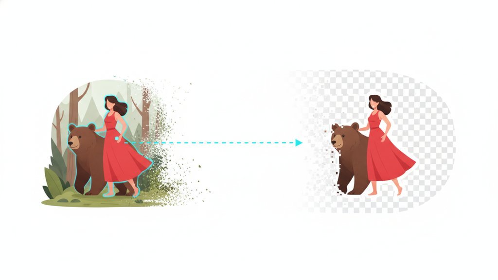 Illustration showing a subject separated from its background with transparency.