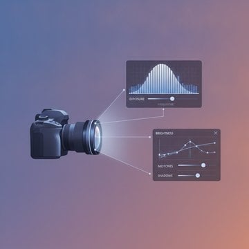 Conceptual illustration showing a bright landscape with layered lighting elements demonstrating brightness and exposure differences in photography.