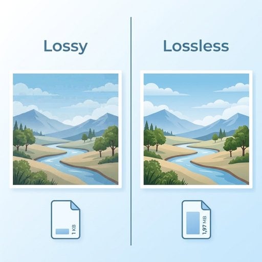 非可逆圧縮と可逆圧縮の比較 - ウェブ最適化におけるファイルサイズと画質のトレードオフを示す画像