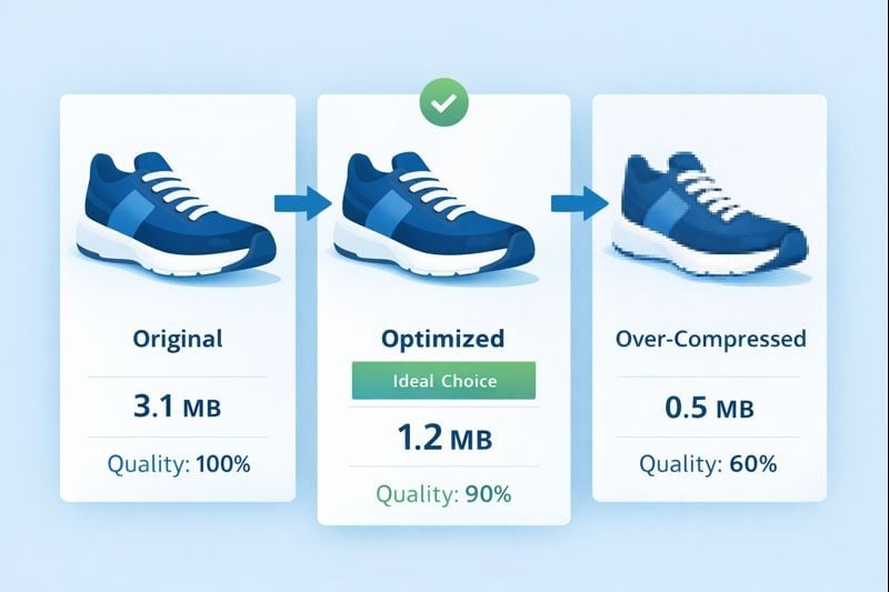 Side-by-side comparison showing different image compression levels and their impact on quality