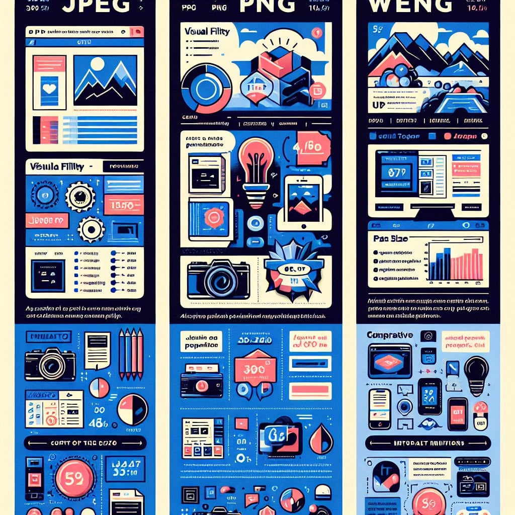 Visual comparison chart of different image formats showing quality and file size differences