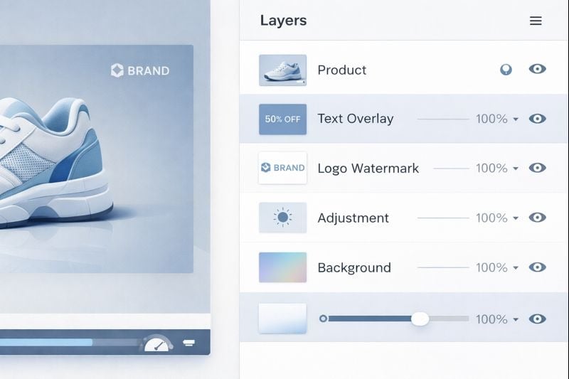 Online images editor showing layer panel with multiple editing layers
