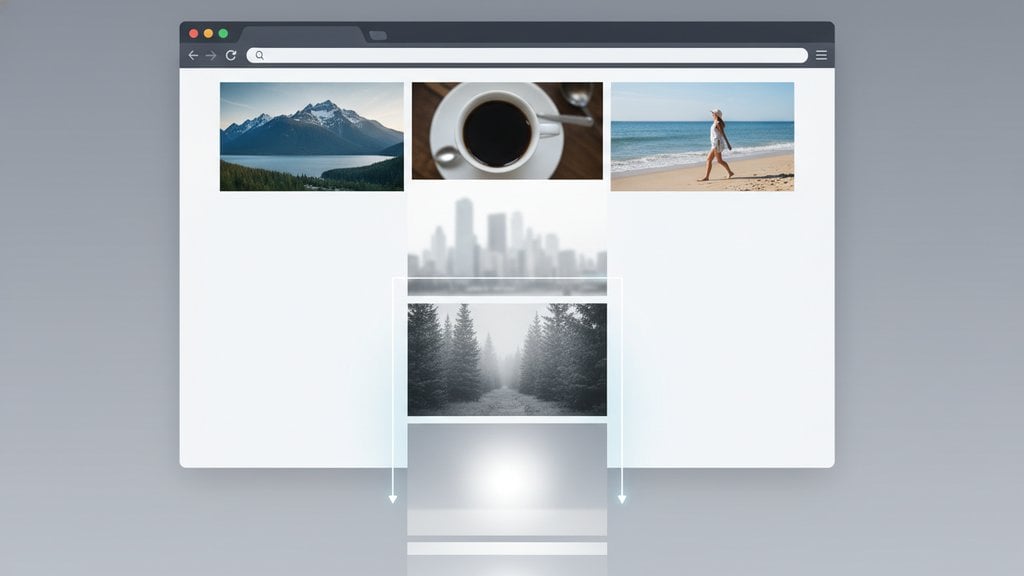 Web page diagram showing images loading progressively on scroll, illustrating the lazy loading technique for faster page load times