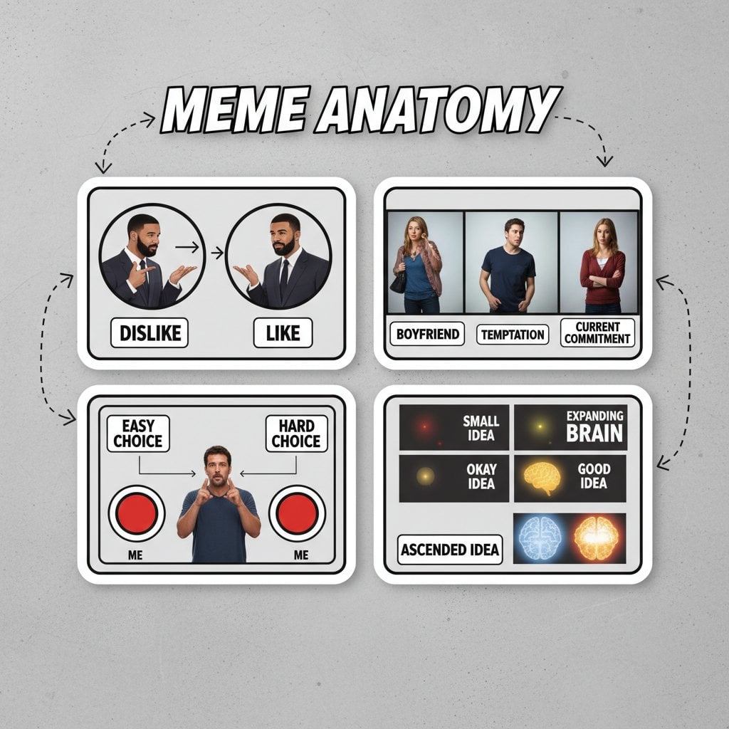 Annotated diagram explaining the anatomy and structure of a meme template