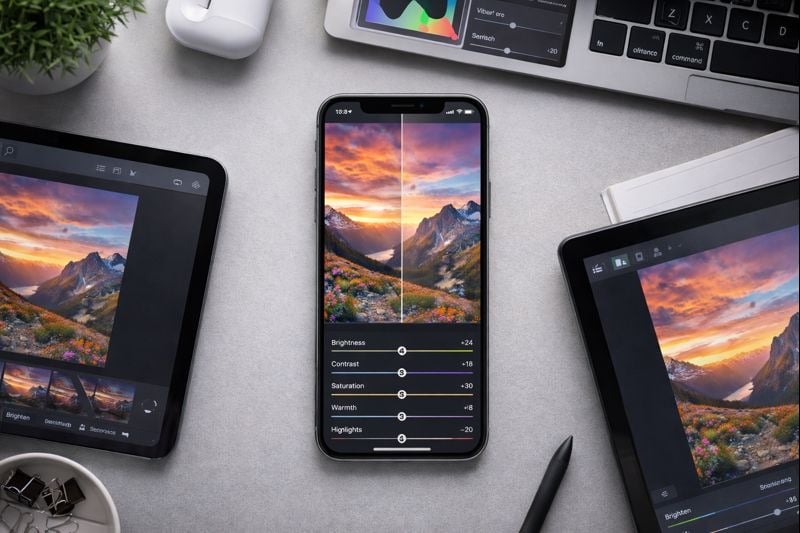 Screenshot showing popular mobile apps for adjusting images for social media