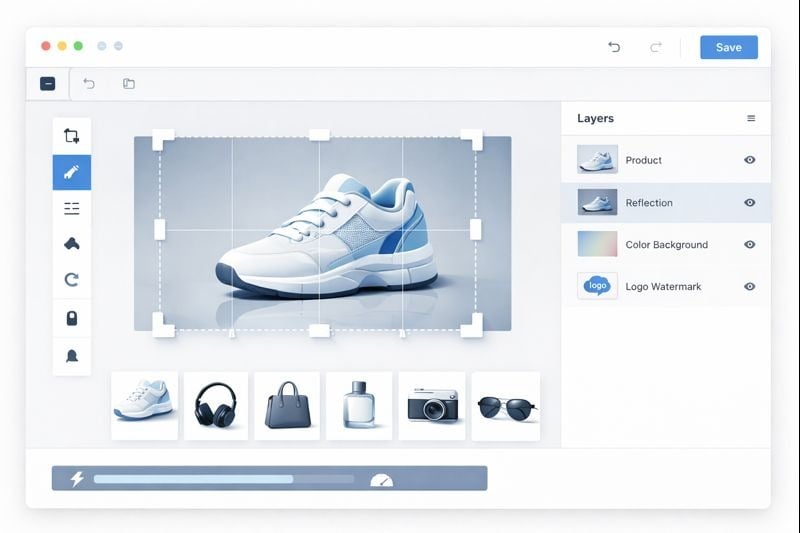 Modern online images editor interface showing multiple editing tools and features