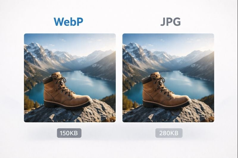 Side by side comparison showing WebP and JPG file formats