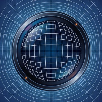 A camera lens with visually warped grid lines illustrating lens distortion concepts in a clean editorial scene.