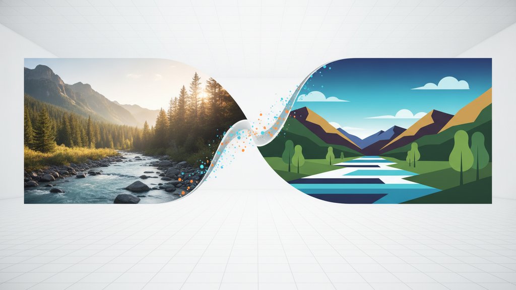 A vibrant digital illustration showing a photograph transforming into bold, simplified posterized art with reduced color planes and high contrast.