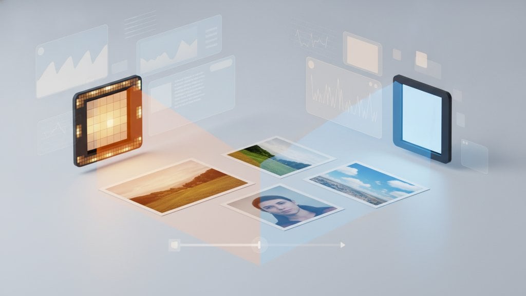Illustrative split-screen showing warm and cool-toned photo versions demonstrating white balance correction and color temperature adjustment.